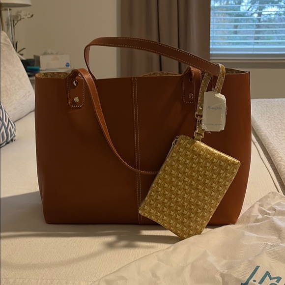 Stylish Brown Tote Bag with Gold Pouch
